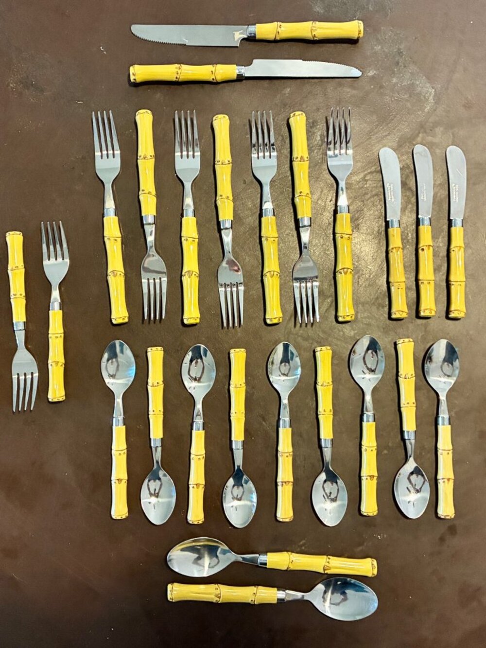 Vintage Bamboo Style 26-Piece Flatware Canary Yellow Resin Handled Set